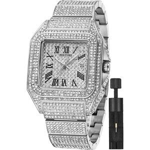 🆕Gosasa Analog Quartz Men Silver Fashion Crystal Stainless Bracelet Wristwatch